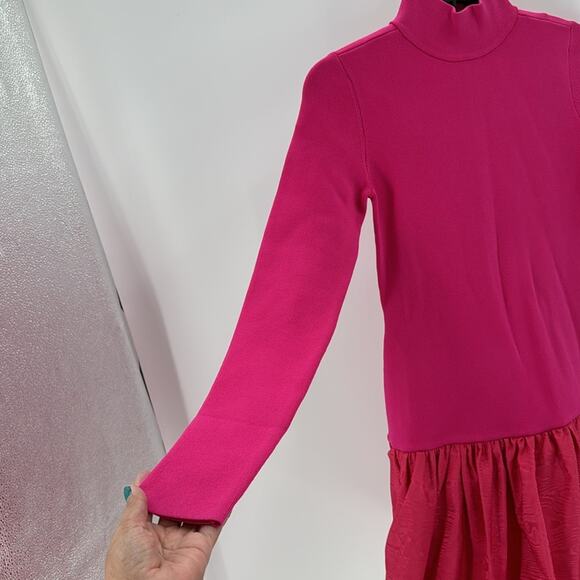 Rachel Parcell Bubble Hem retro 80s pink quirky Barbie mock neck dress size XS - Picture 5 of 10